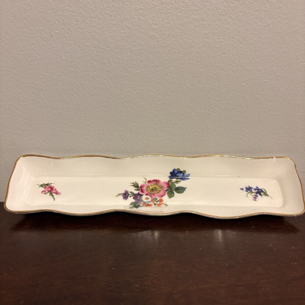 Kenall Olive Dish Floral Made in England Fine Bone China Tray Dish Gold Trim